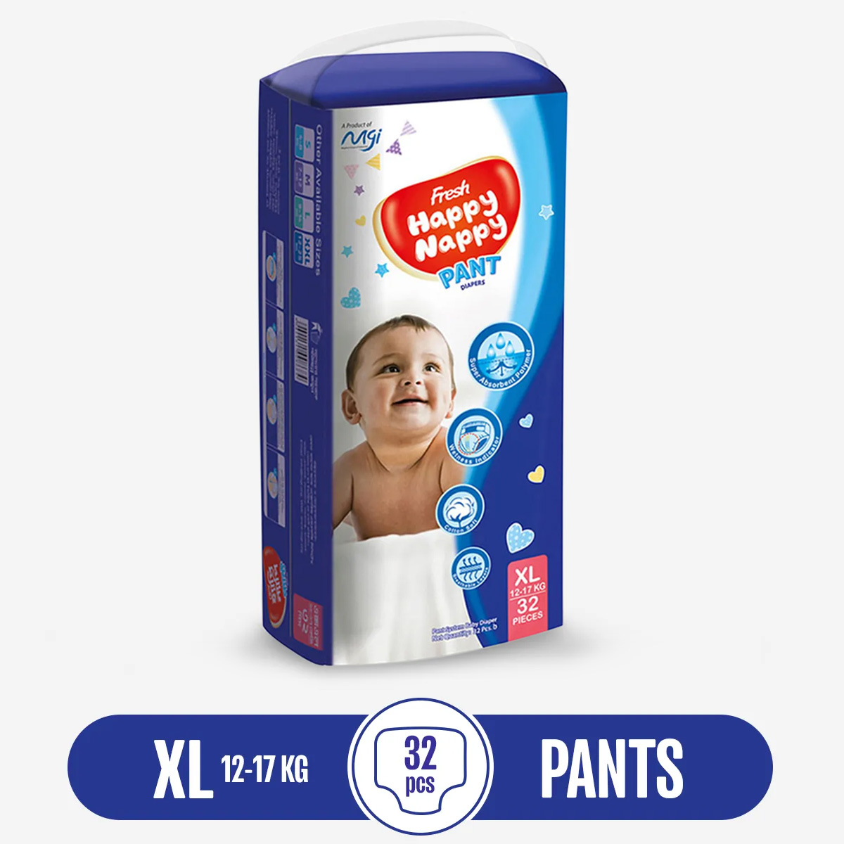 Fresh Happy Nappy Pant Diaper 12-17 KG (XL Size) 32 Pcs Standard Pack