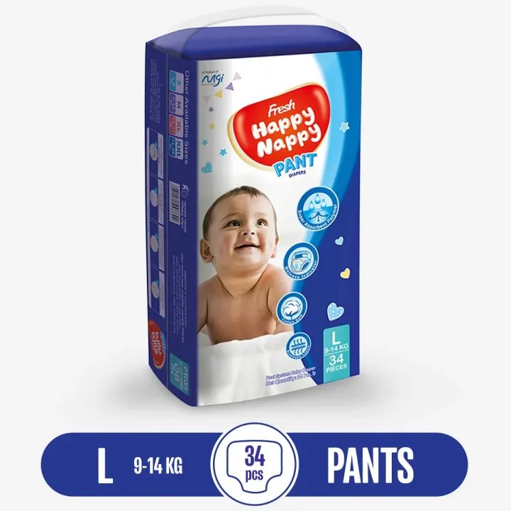 Fresh Happy Nappy Pant Diaper 9-14 Kg L Size 34 Pcs Standard Pack