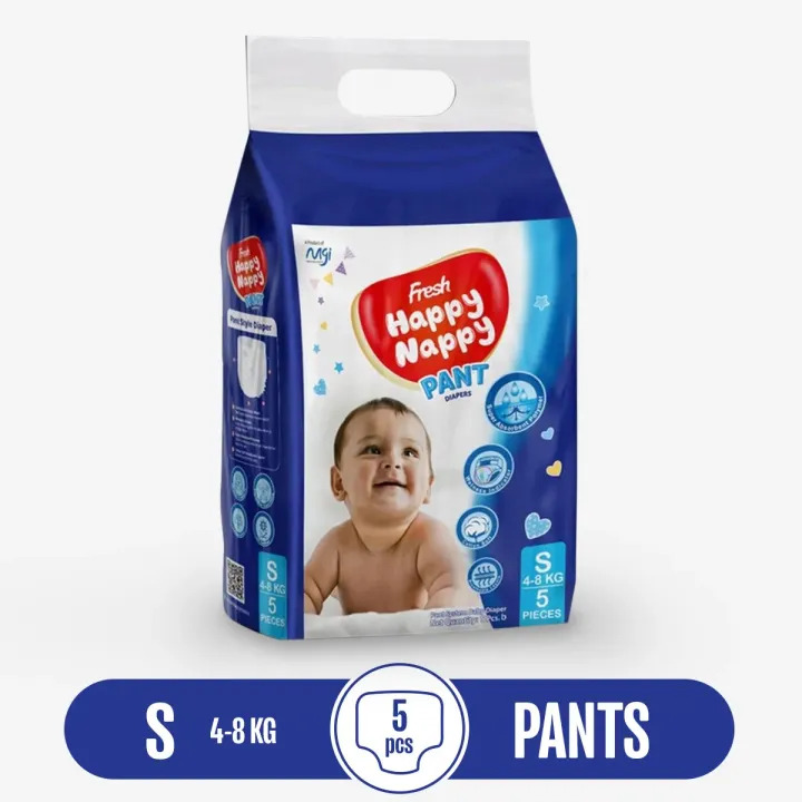 Fresh Happy Nappy Pant Diaper 4-8 KG (S Size) 5 Pcs Mini Pack
