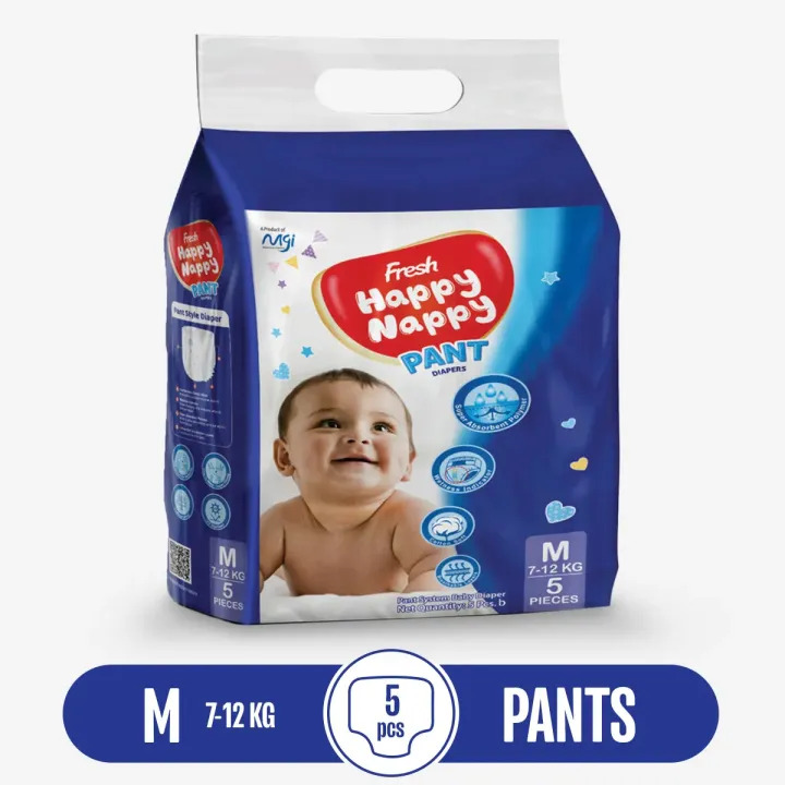 Fresh Happy Nappy Pant Diaper 7-12 KG (M Size) 5 Pcs Mini Pack