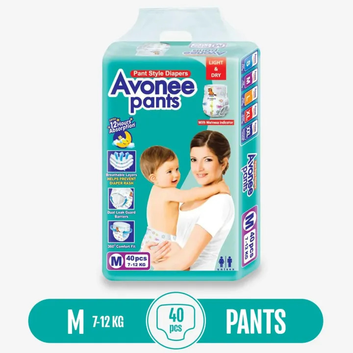 Avonee Disposable Baby Diaper Pant Style - M (7-12 KG) - 40PCS