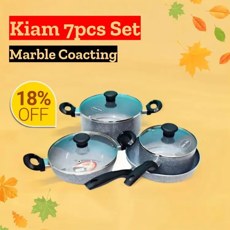 Kiam 7 Pcs Set Non-Stick Marble Coated Cookware