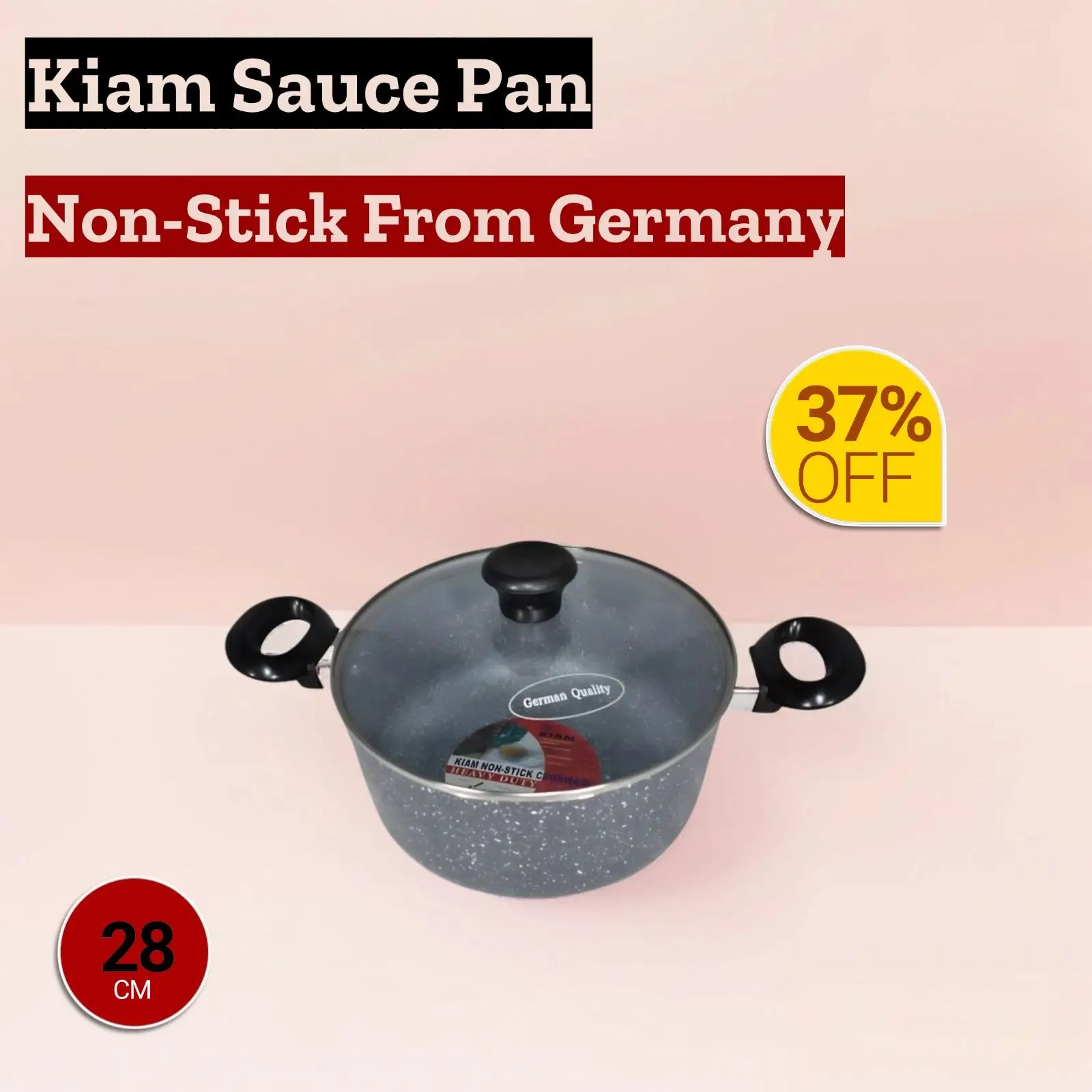 Kiam Marble Coating Non-Stick Casserole With Glass Lid - 28cm