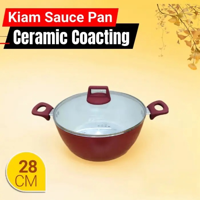 Kiam Ceramic Non Stick Casserole (Sauce Pan) With Glass Lid 28CM