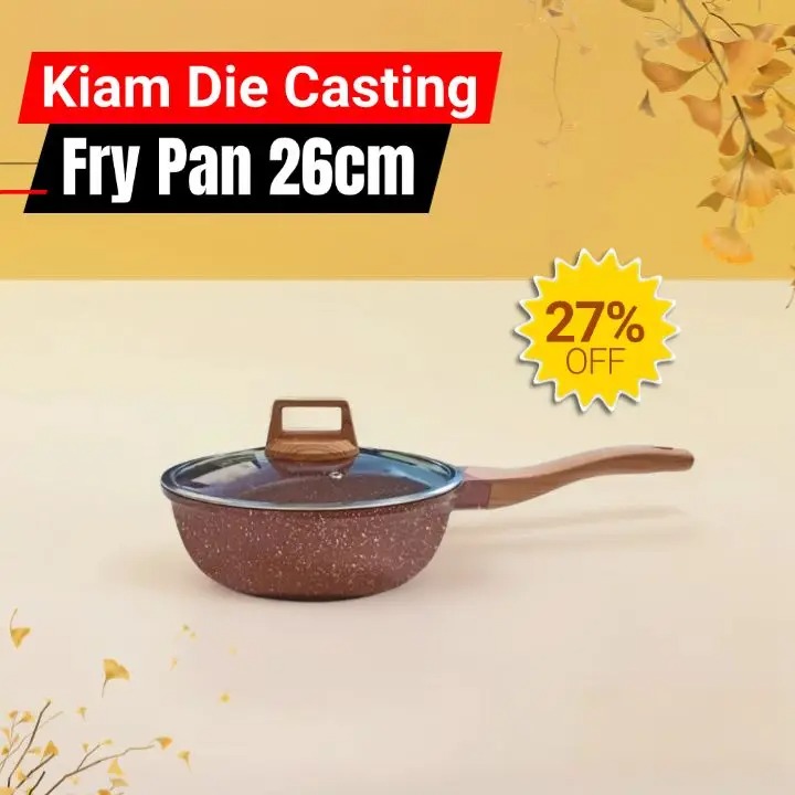 Kiam Die Casting Non-Stick Fry Pan 26cm Glass Lid